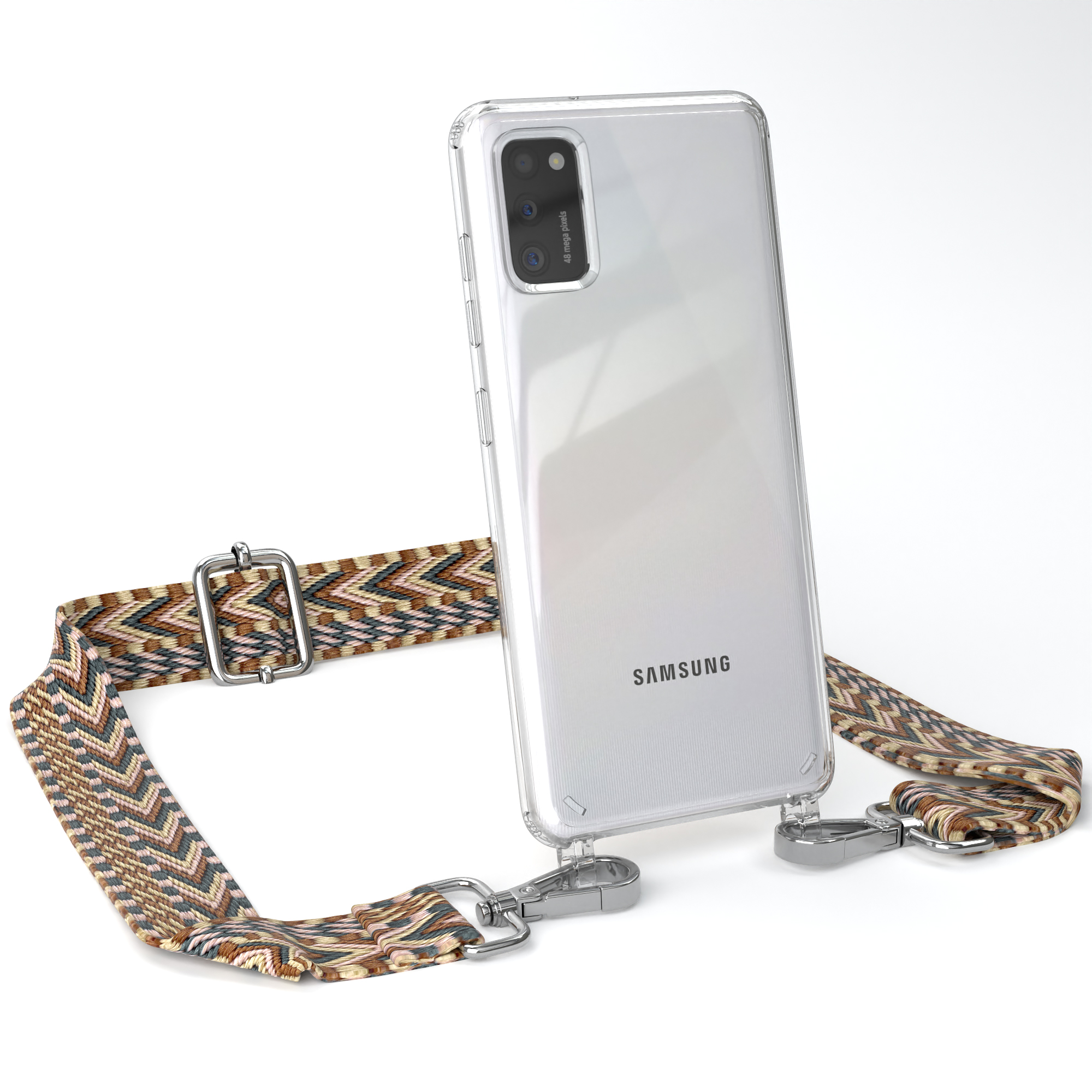 Style, A41, Samsung, Handyhülle Braun Mix Kordel Transparente EAZY CASE Umhängetasche, mit Boho Galaxy