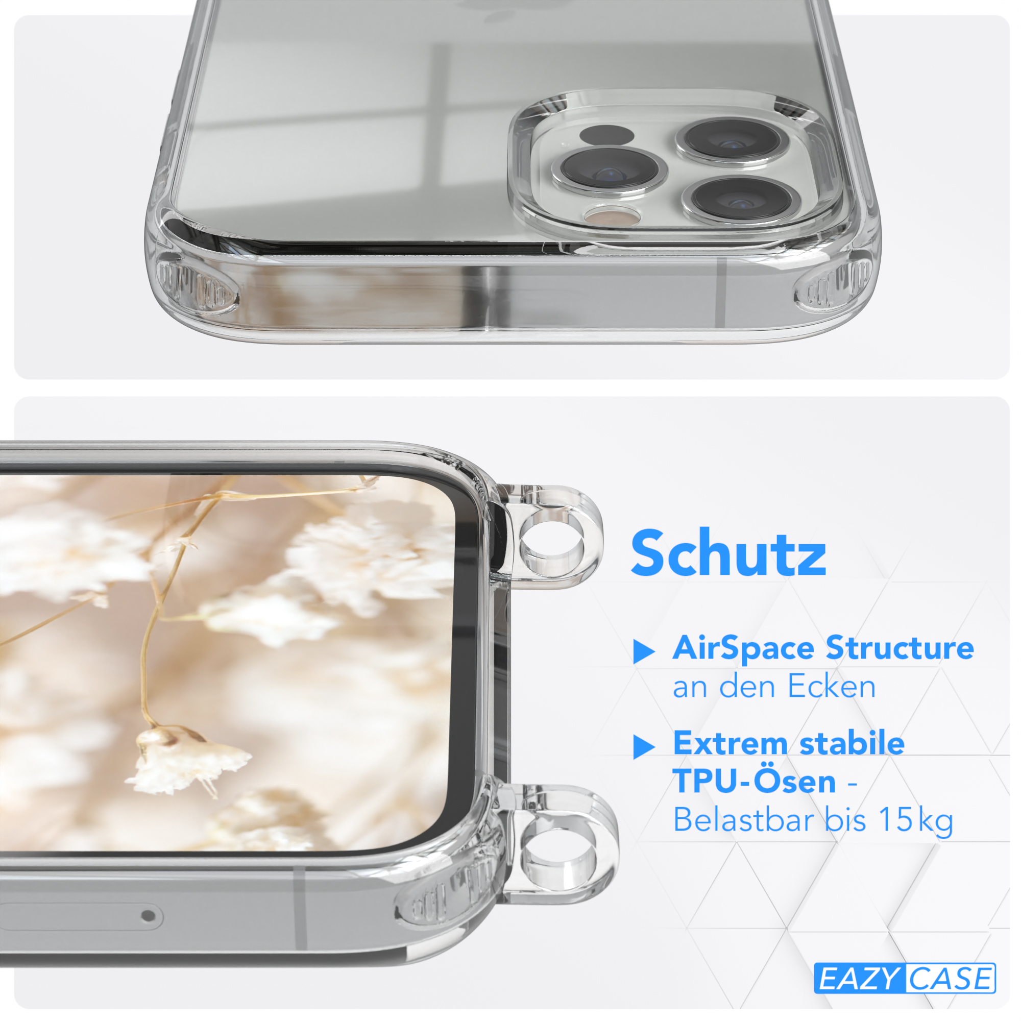 EAZY CASE Transparente Handyhülle mit 12 Apple, Umhängetasche, Boho / / Pro, Style, 12 Kordel iPhone Rot Braun