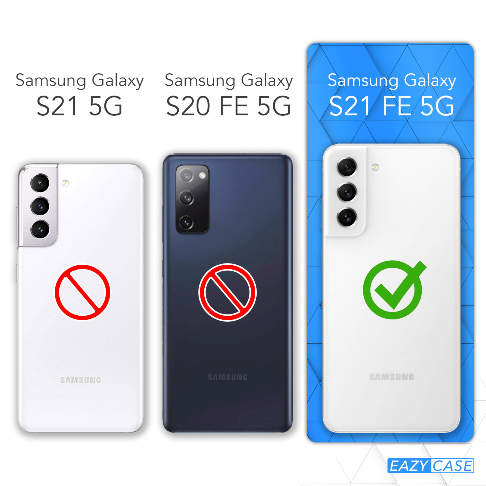 EAZY CASE Transparente mit Samsung, S21 Handyhülle Umhängetasche, Rot FE Galaxy Boho Hellblau / 5G, Style, Kordel