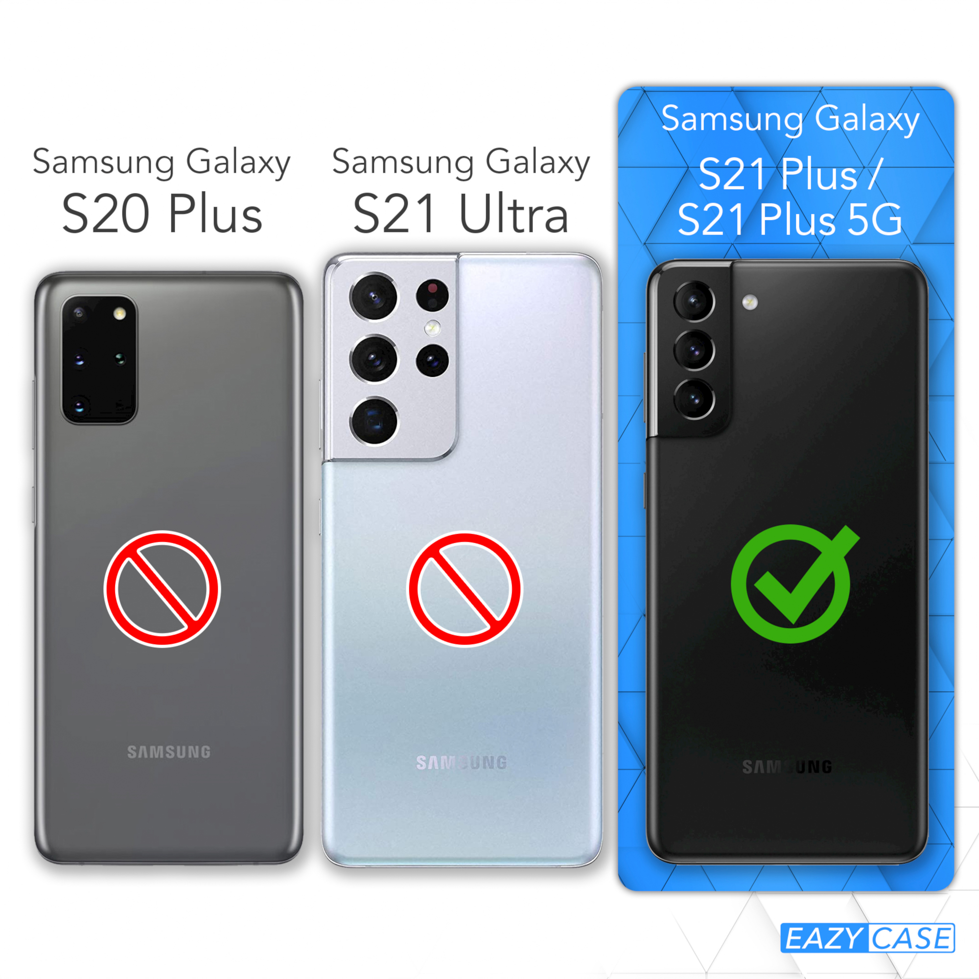 EAZY CASE Transparente S21 Blau Samsung, / Umhängetasche, Handyhülle Kordel Boho Galaxy Style, mit Plus 5G, Pink