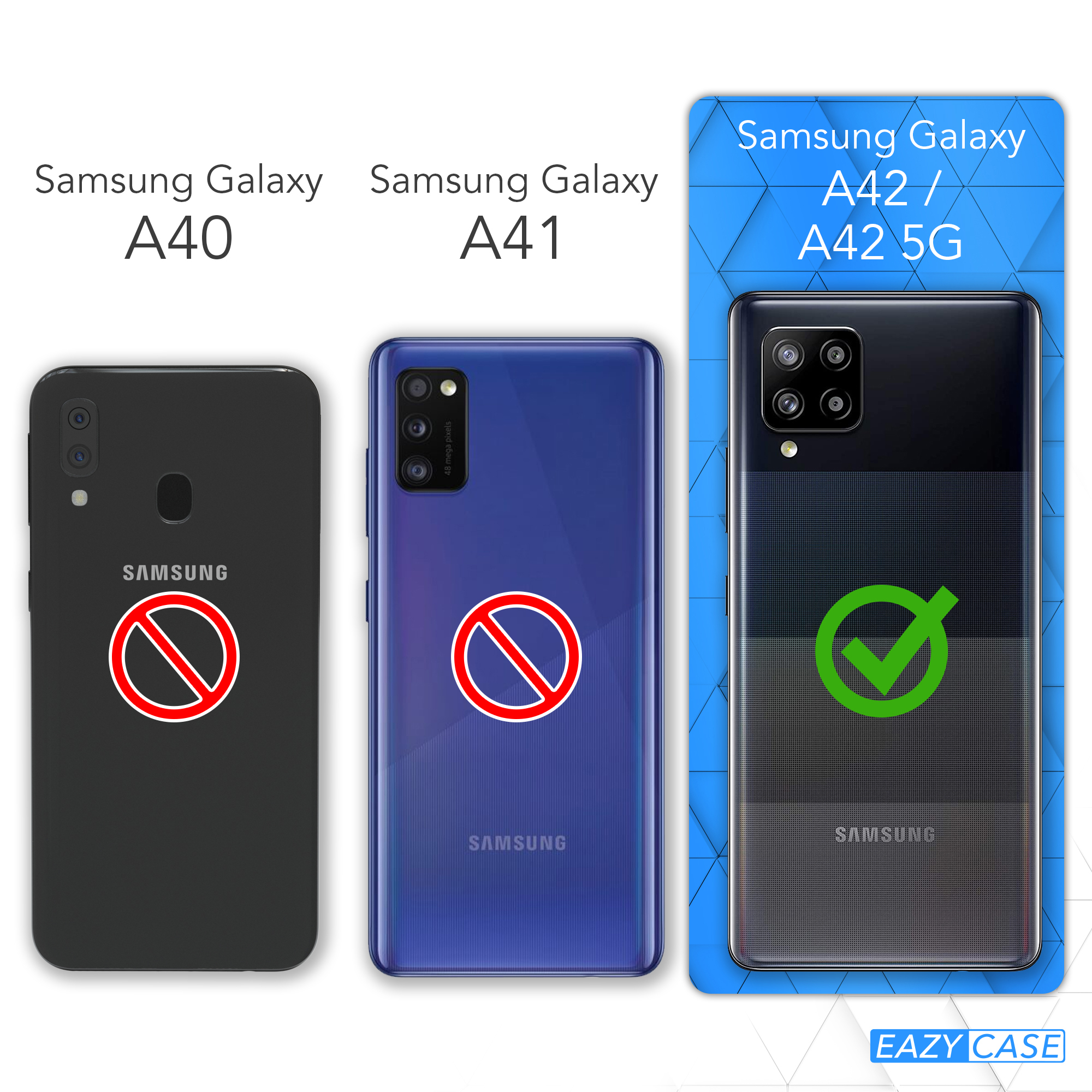 Vergleich von Samsung-Telefonmodellen. Nur Hülle für A42/A42 5G kompatibel.