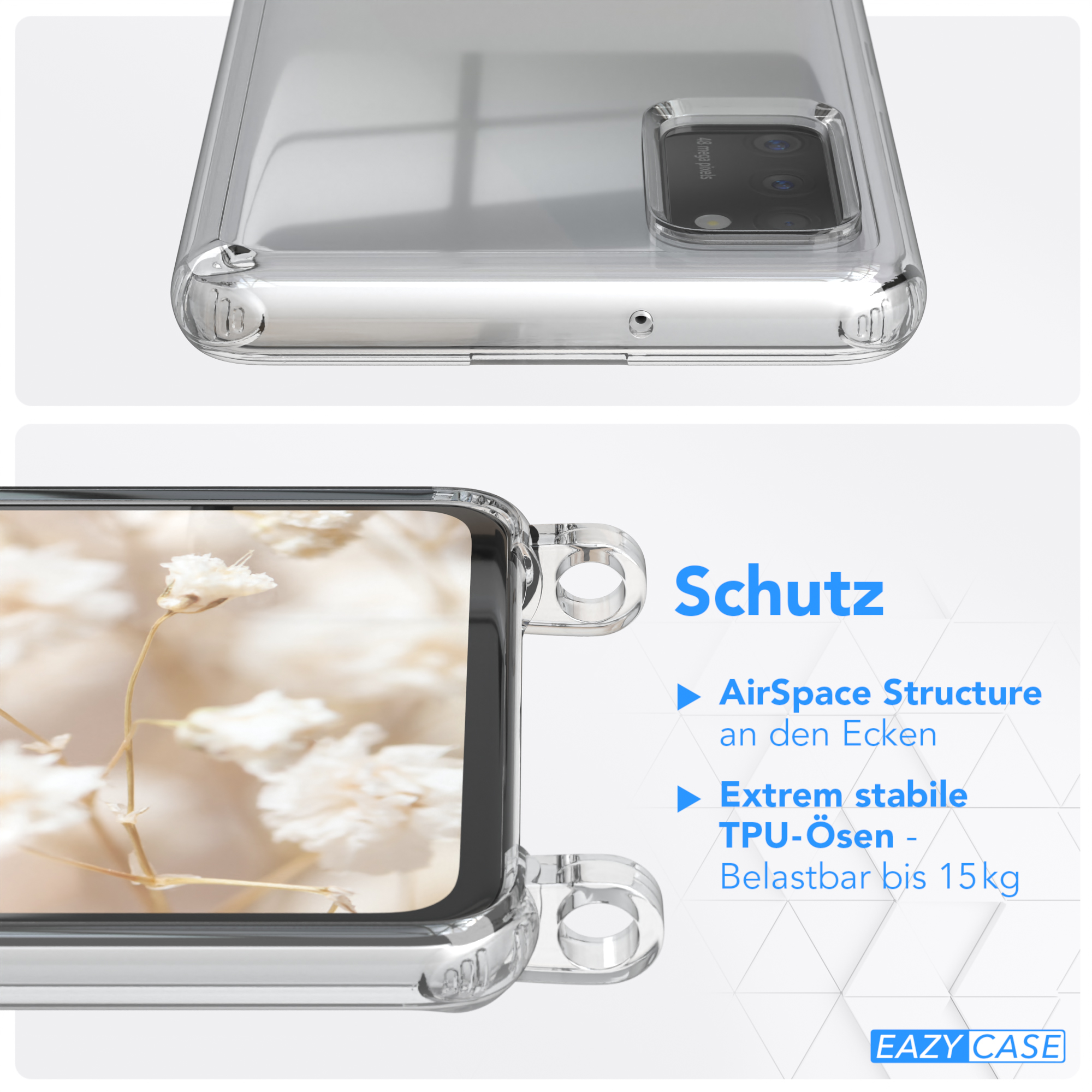 EAZY CASE Transparente Handyhülle mit Hellblau Galaxy Boho Kordel Style, / Samsung, Umhängetasche, Rot A41