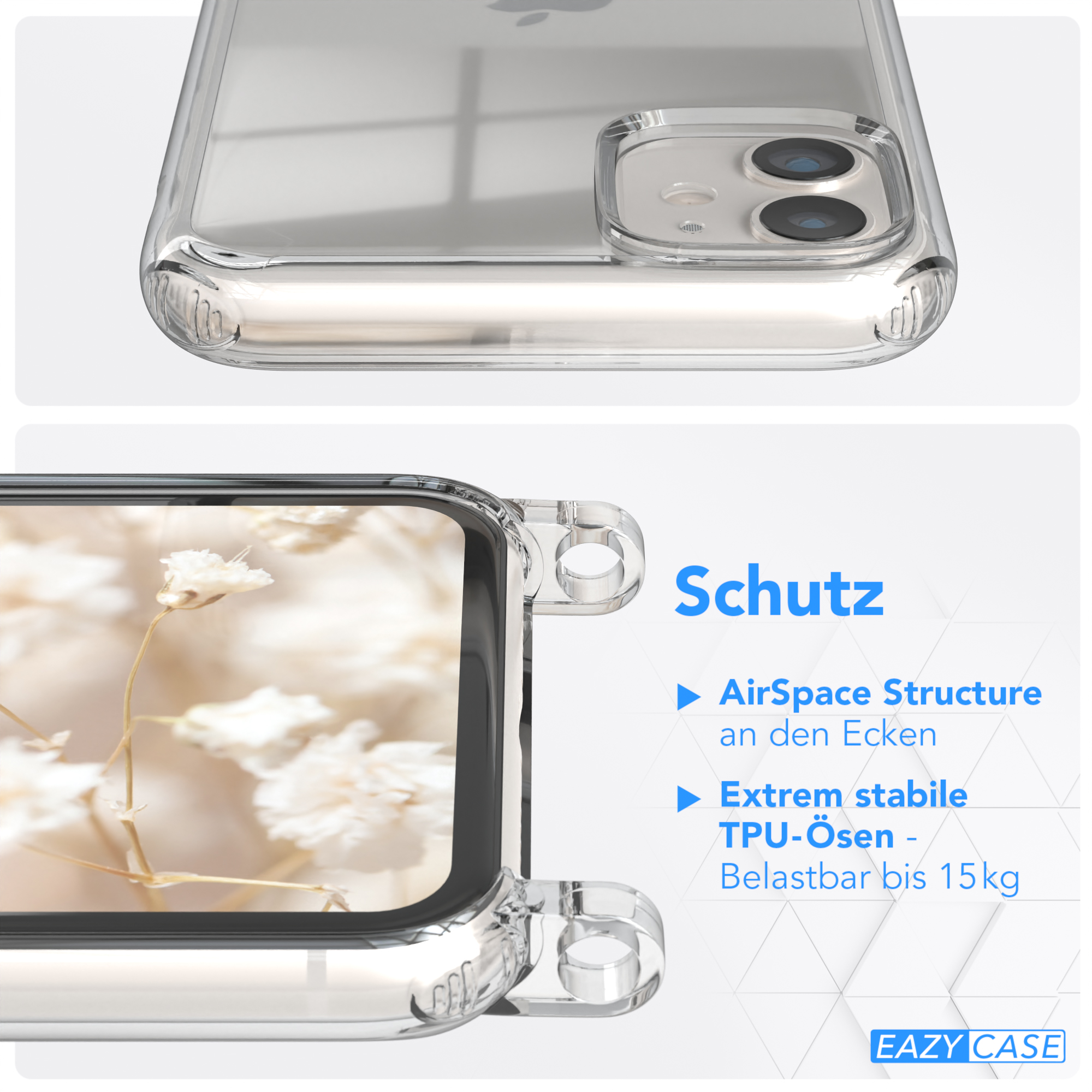 EAZY CASE Transparente Handyhülle Style, Boho iPhone Mix 11, Umhängetasche, Braun mit Apple, Kordel