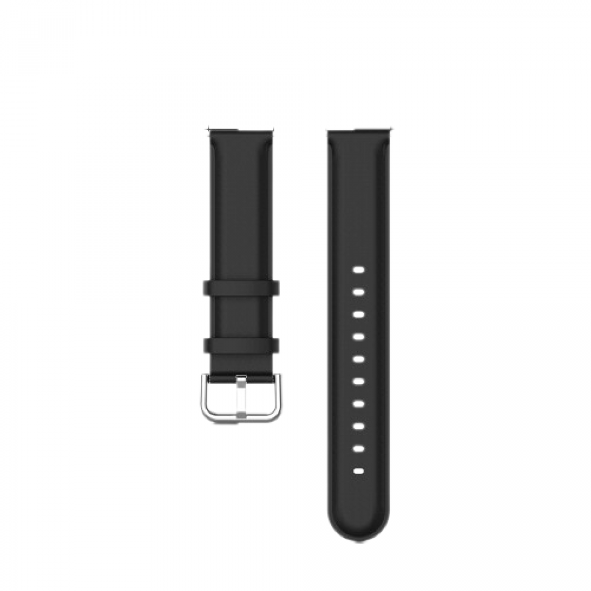 Schwarze Uhrenarmbänder. Zwei schwarze Uhrenarmbänder mit silbernen Schnallen. Weißer Hintergrund.