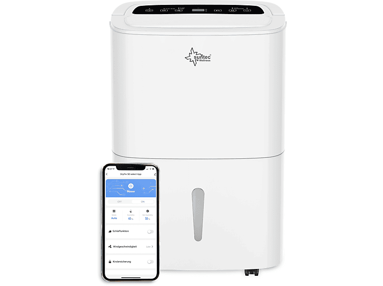 SUNTEC DryFix 50 Select App Luftentfeuchter Weiß (750 Watt, Entfeuchterleistung: 50 l/d, Raumgröße: 180 m²)