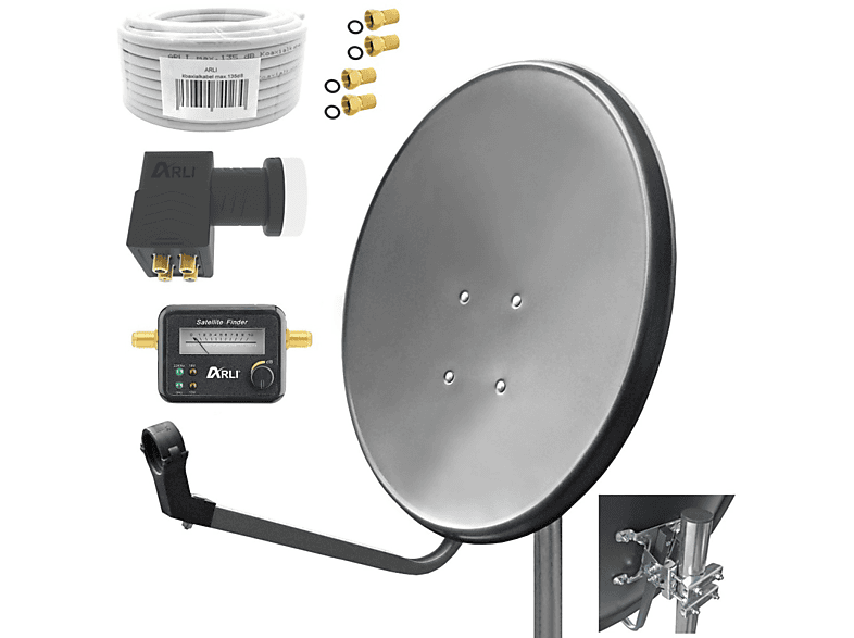 Satfinder ARLI (60 Satelliten Set Quad Sat + cm, LNB) Kabel Anlage 15m