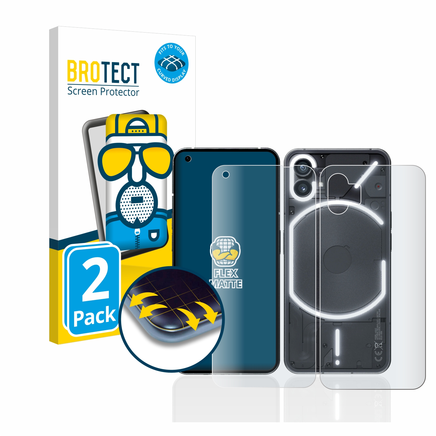 BROTECT 2x Flex matt Curved Schutzfolie(für 3D Nothing (1)) Phone Full-Cover
