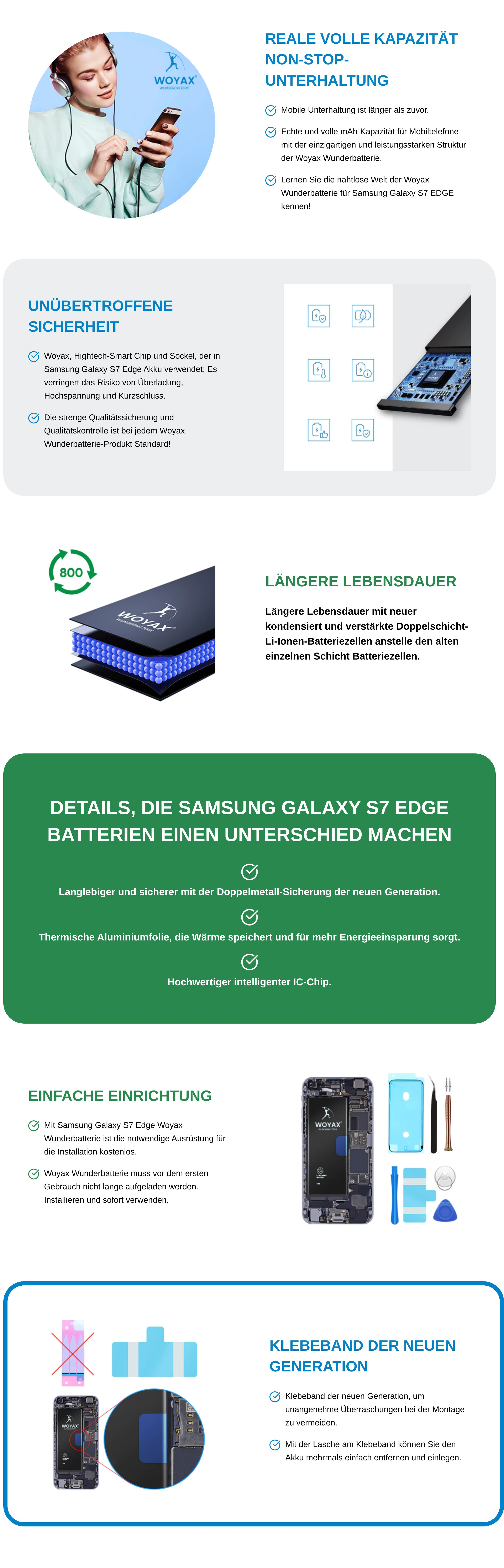 WOYAX Wunderbatterie für Akku EDGE Li-Ionen EB-BG935ABE 3600mAh / Galaxy Ersatzakku 3.85 Volt, Samsung Handy-Akku, S7