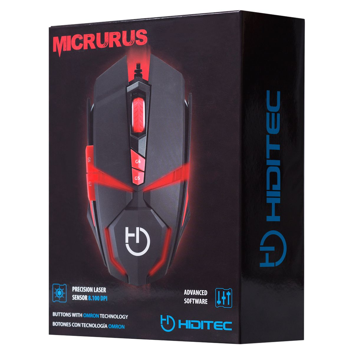 Pudełko myszy do gier z wzorem myszy i logo HIDITEC.
