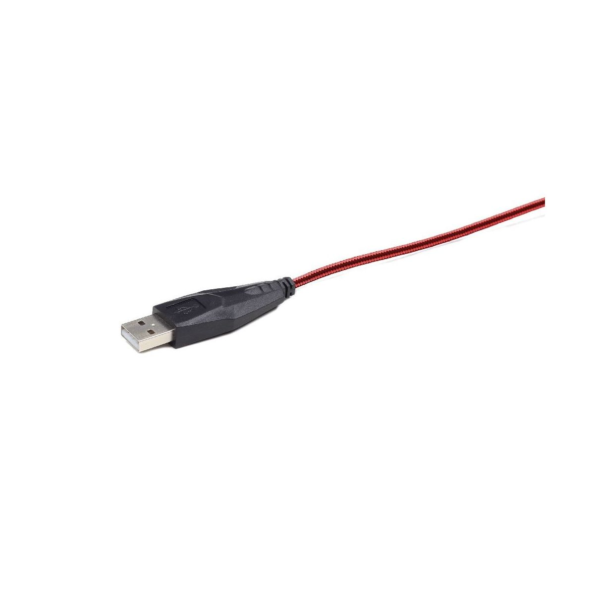 Kabel USB na białym tle. Kabel jest czarny z czerwono-czarnym przewodem.