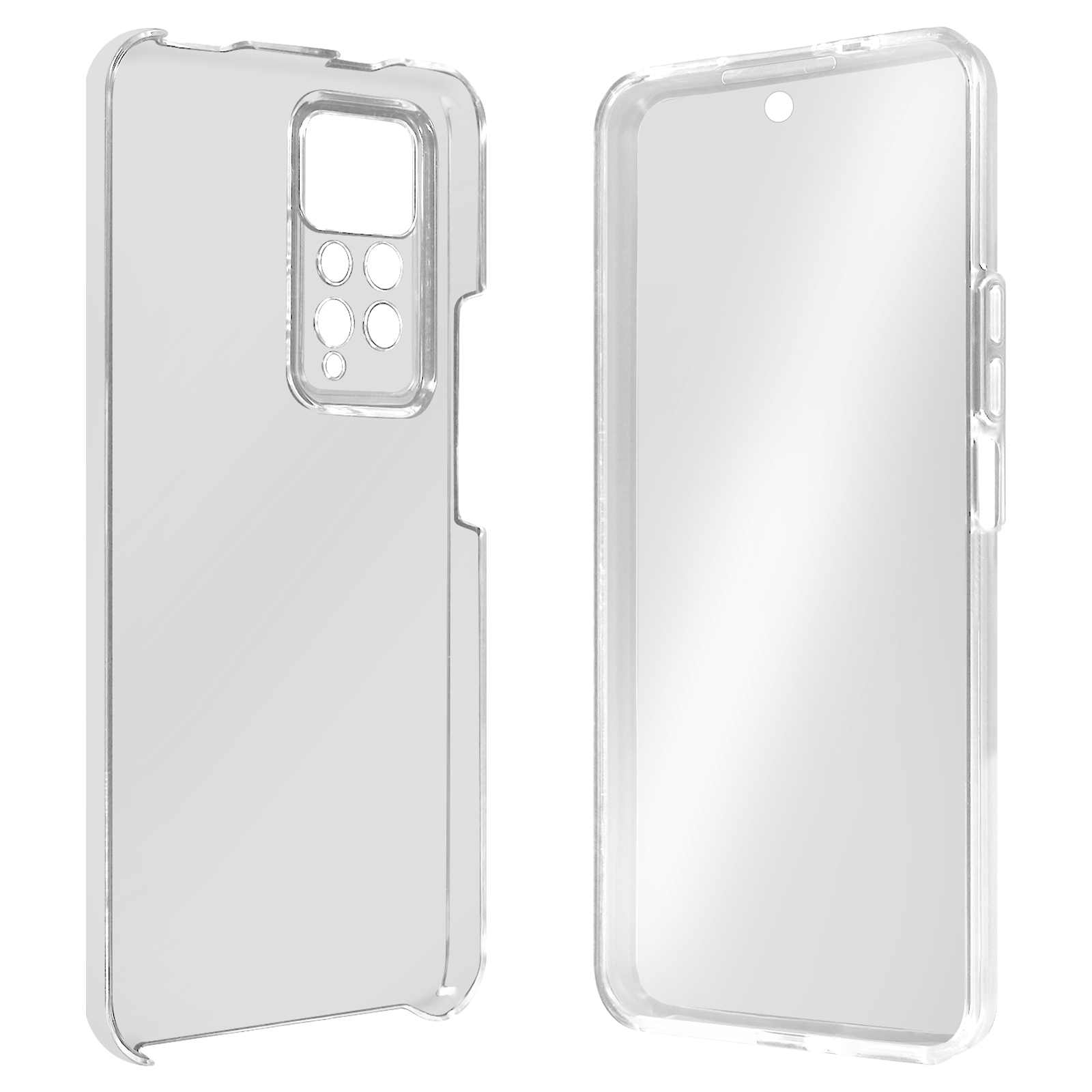 Transparante telefoonhoes, twee delen, op witte achtergrond.
