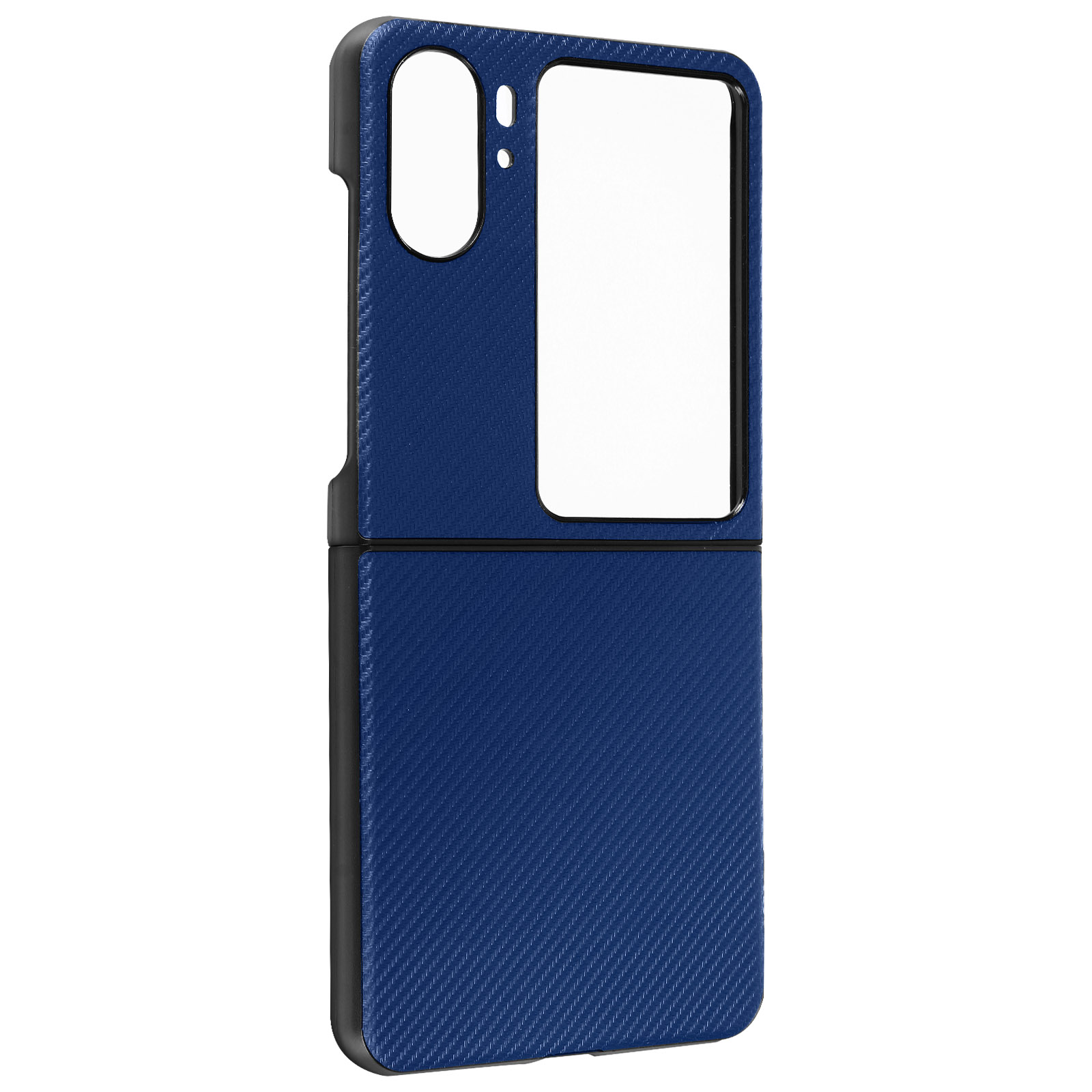 Una custodia blu pieghevole per telefono con uno schermo bianco.