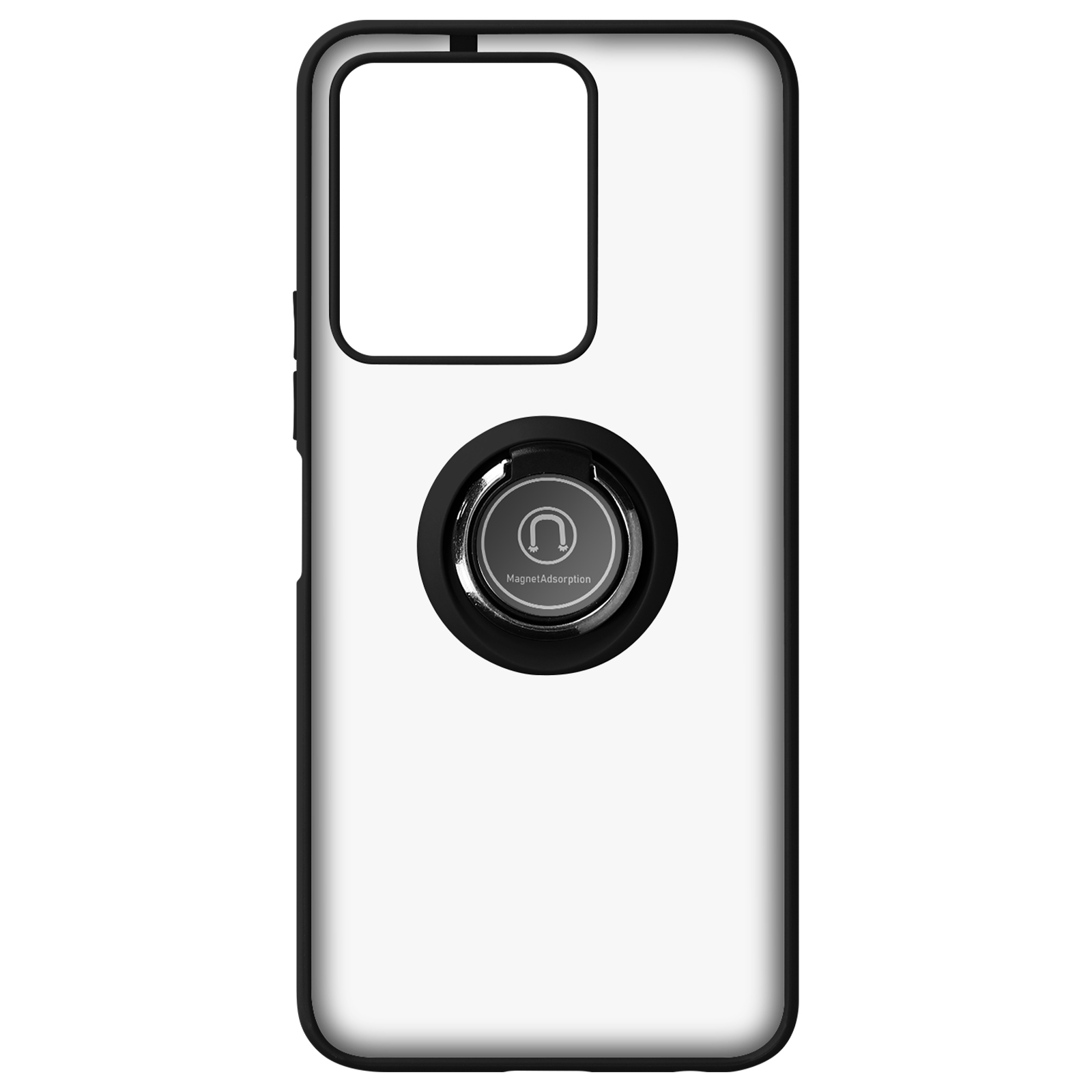 Witte telefoonhoes met een zwarte ring voor een vingergrip.