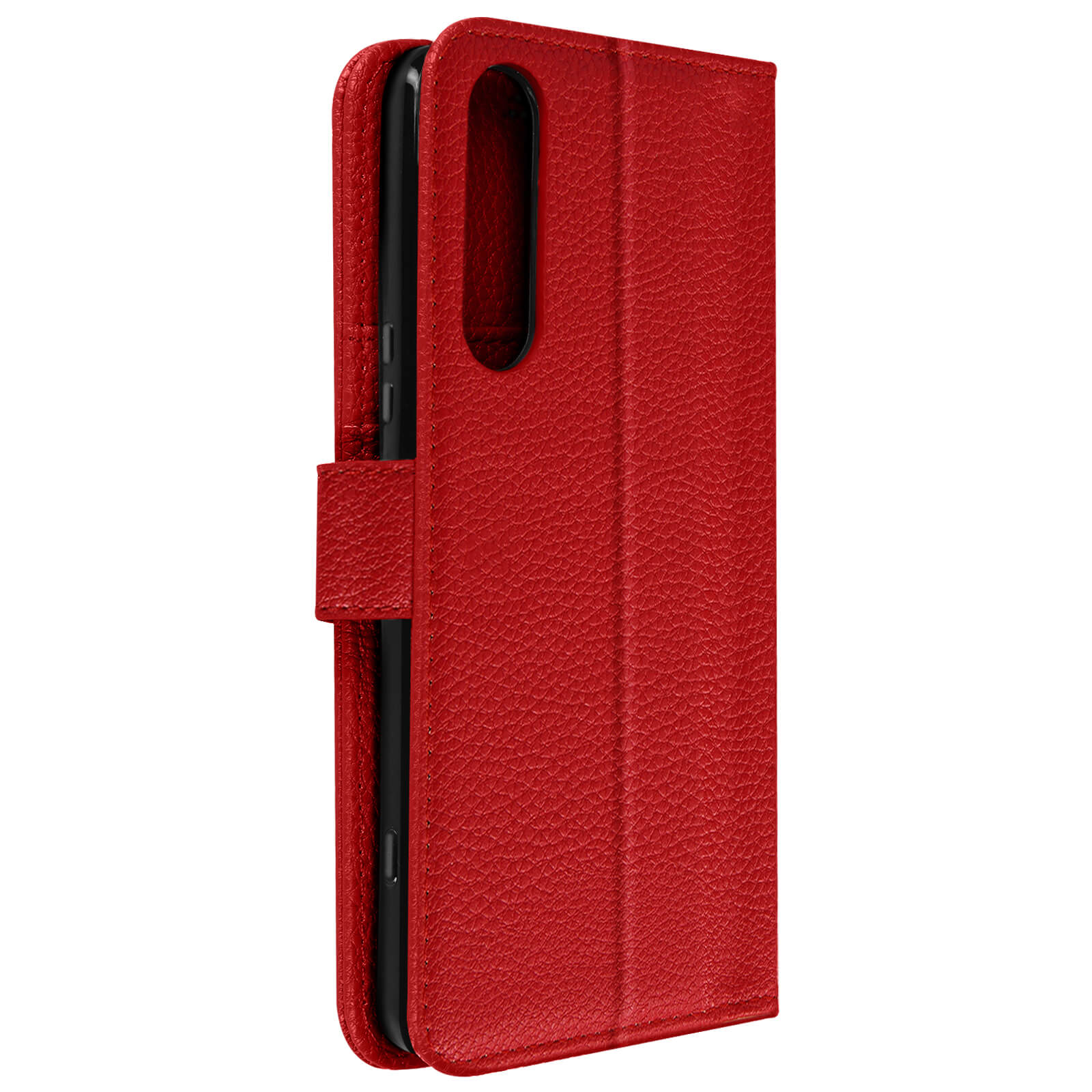 Funda roja para teléfono con marco negro.