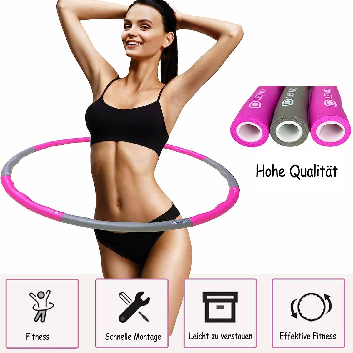+ Hula-Hoop-Reifen, Fitness-Reifen Hula-Hoop-Reifen, Fitness-Reifen LEIGO Grau Rosa Abnehmen, zum