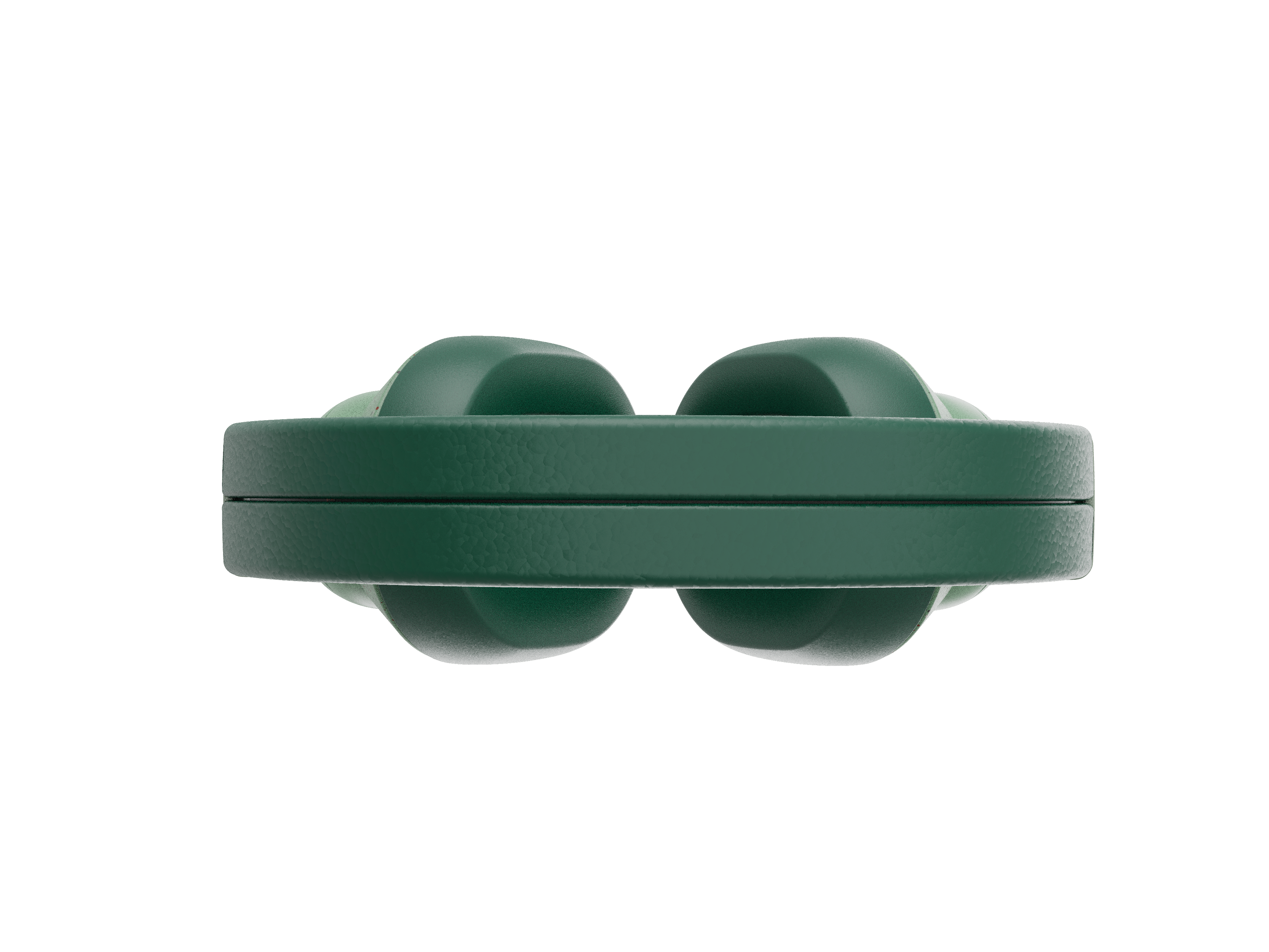 Zielony, okrągły przedmiot z czterema zaokrąglonymi wypukłościami. Ciemne tło.