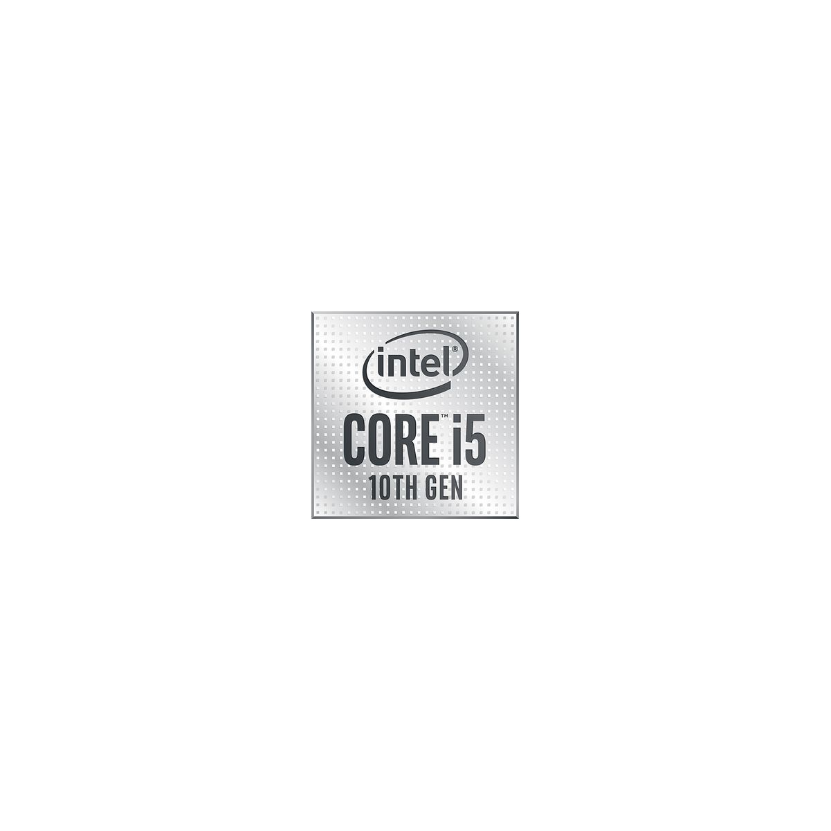 Logo procesora Intel Core i5. Srebrny i czarny design z tekstem Intel Core i5 10th Gen.
