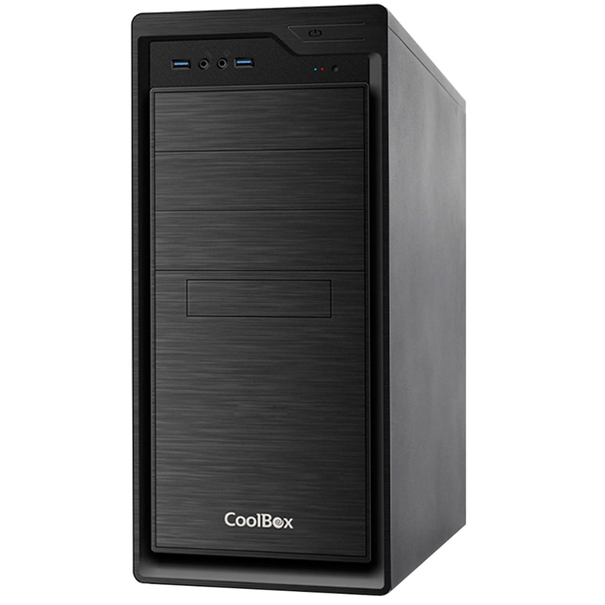 Case per computer nero con pannello frontale strutturato e logo CoolBox.