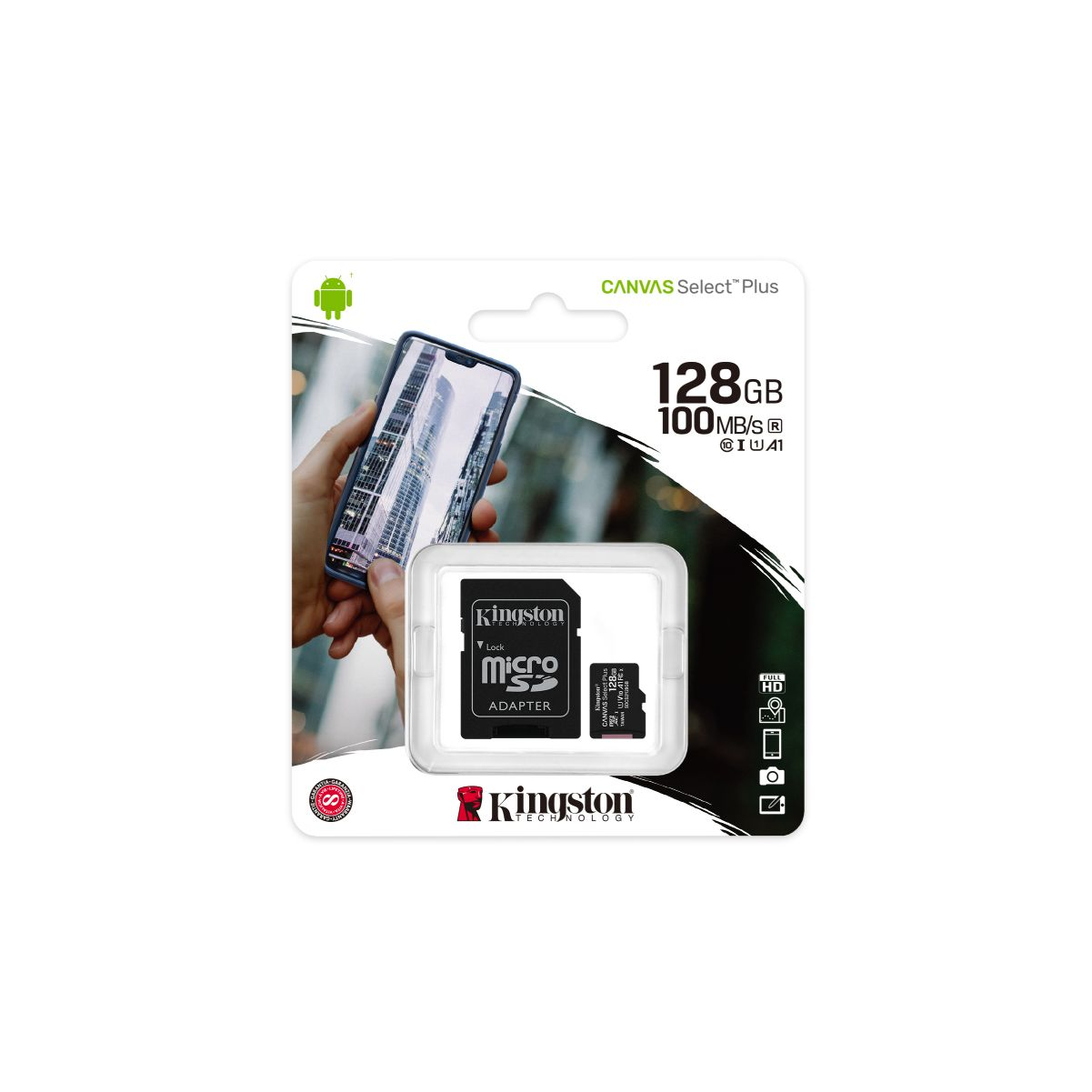 KINGSTON 100 SD Karte, 128 SDCS2/128GB, MB/s Micro-SDXC GB, Micro-SD,