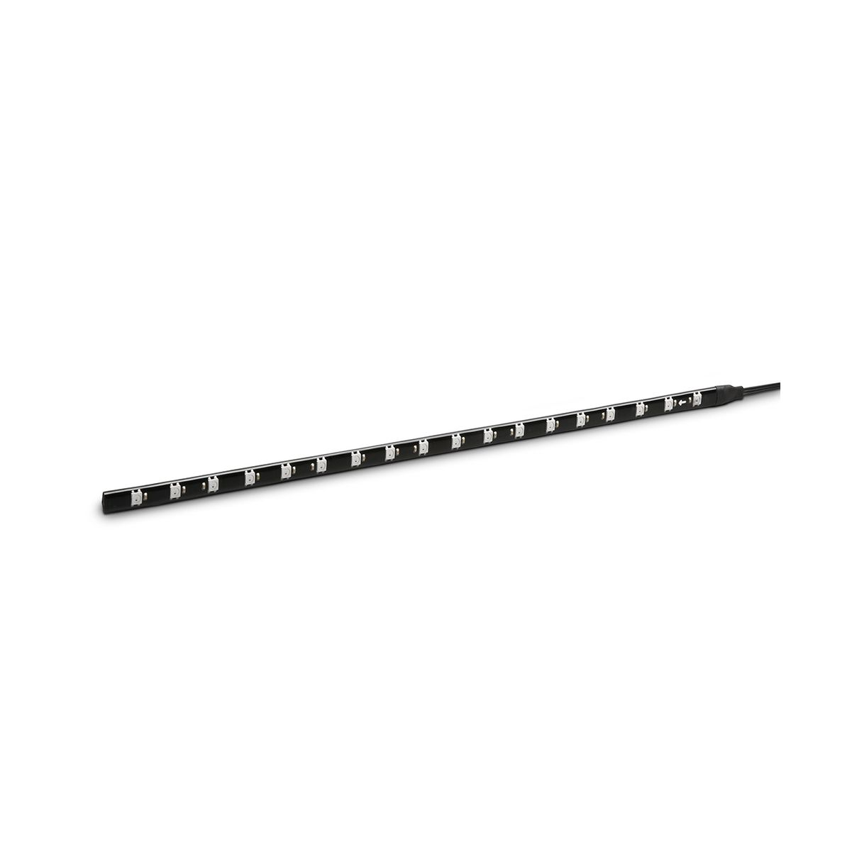 Una tira de LED negra con múltiples luces y un cable negro.