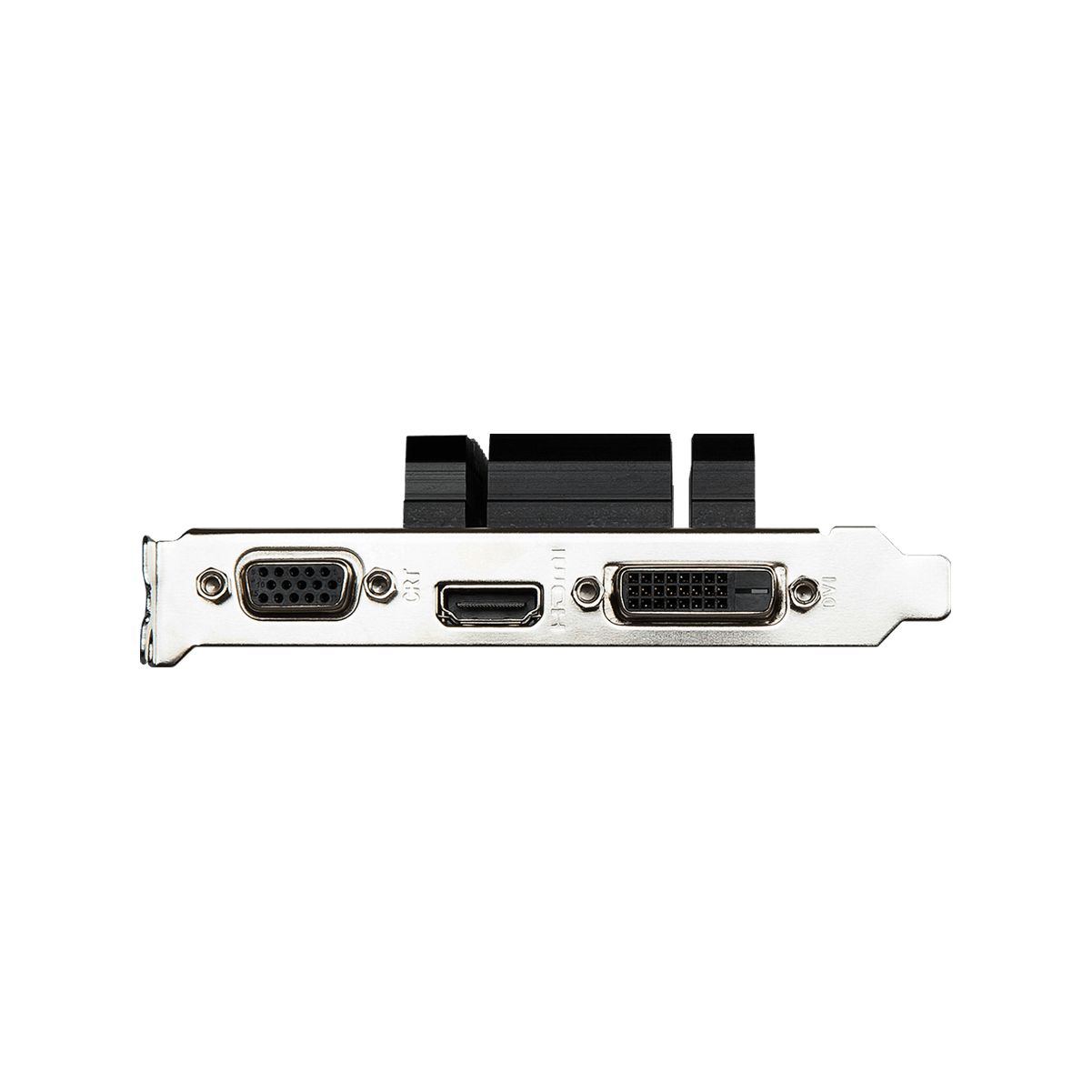 Componente di computer argentato con varie porte, tra cui VGA, DVI e HDMI, su sfondo bianco.