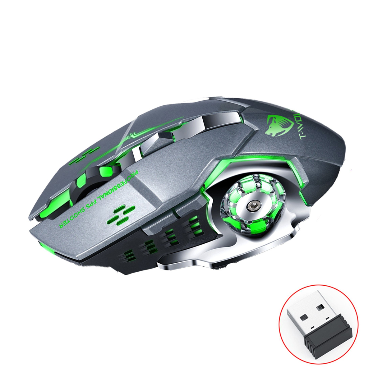 DIIDA Gaming-Maus,Kabellose Maus,Bluetooth,2.4GHz,Stumm,Wiederaufladbar Maus, Eisengrau