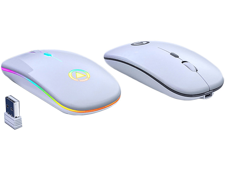 KINSI 1Pcs stumm Maus, weiß kabellos, PC-Mäuse, 2.4GHz+Bluetooth Spiegel Gaming-Maus,Maus