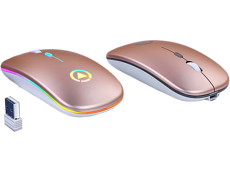 KINSI Maus kabellos, PC-Mäuse, 2.4GHz+Bluetooth, 1Pcs stumm Gaming-Maus Maus, Rotgold