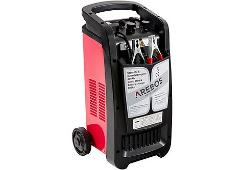 AREBOS bis 800 Ah mit Booster-Funktion, für 12V PKW und 24V LKW Starthilfe  & Batterieladegerät, schwarz/rot