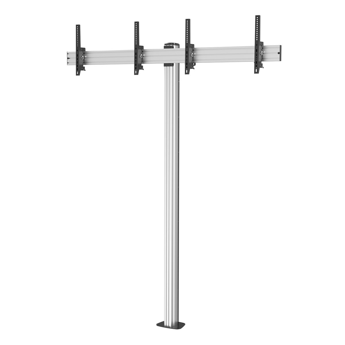 Soporte de TV con poste metálico y dos soportes horizontales para TV.