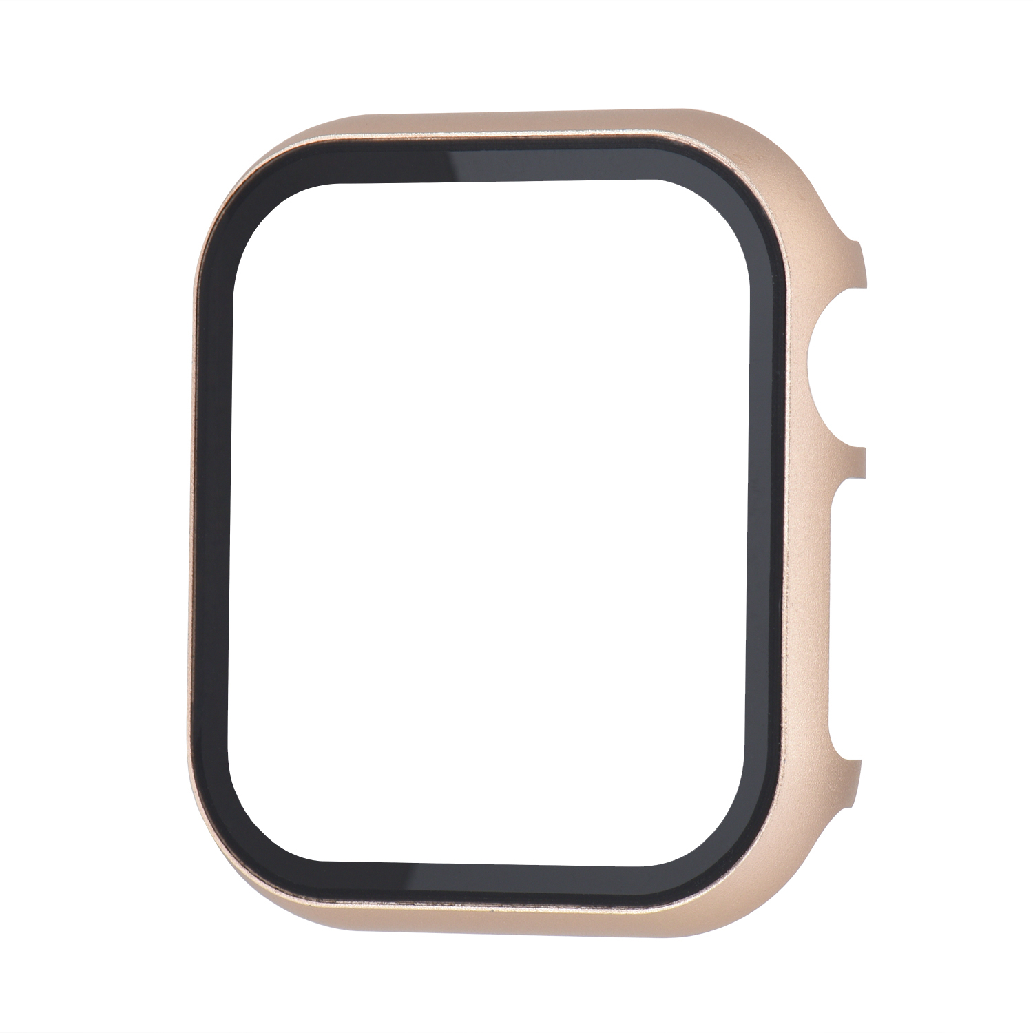 Cornice dell'orologio dorata con area dello schermo nera, su sfondo bianco.