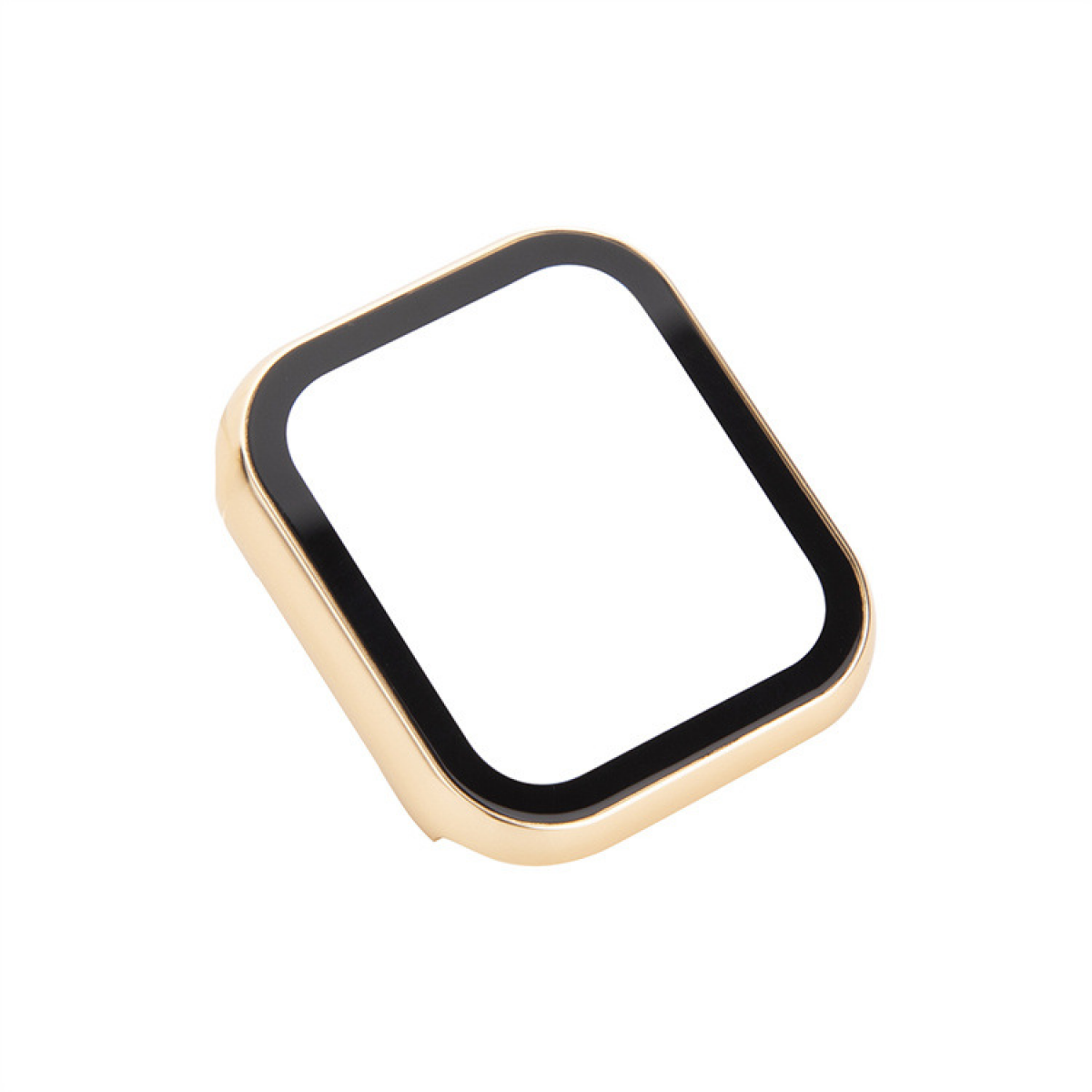 Un proteggi-lenti per fotocamera color oro. Forma quadrata con bordo nero. Sfondo bianco.