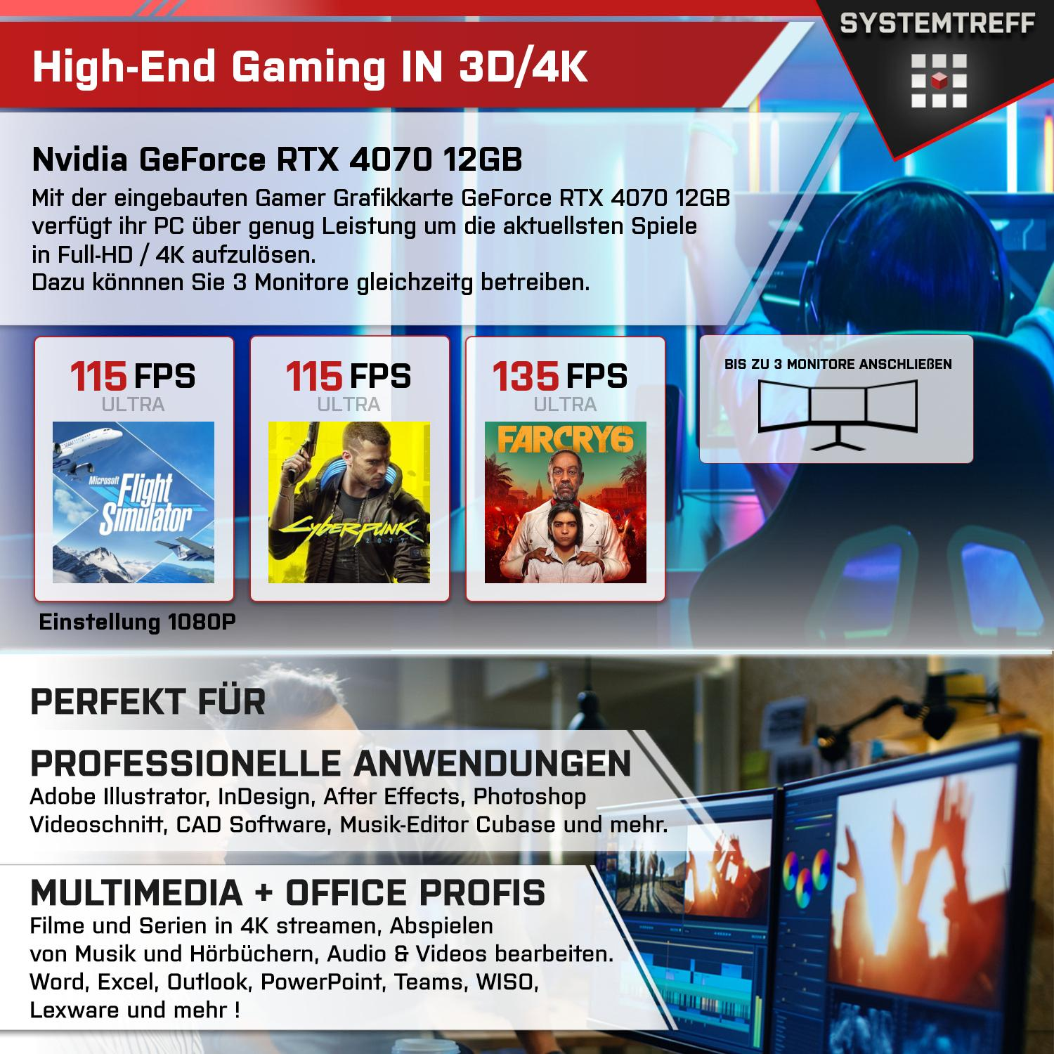 GeForce 11 SYSTEMTREFF Ryzen™ High-End GB 1000 RAM, Gaming 7 7800X3D, GB PC 32 mit RTX™ Gaming AMD 7 Ryzen Pro, Windows NVIDIA 4070 mSSD, AMD Prozessor,