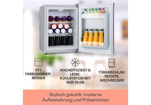 KLARSTEIN Happy Hour 32 Mini-Kühlschrank (G, 54 cm hoch, Silber)