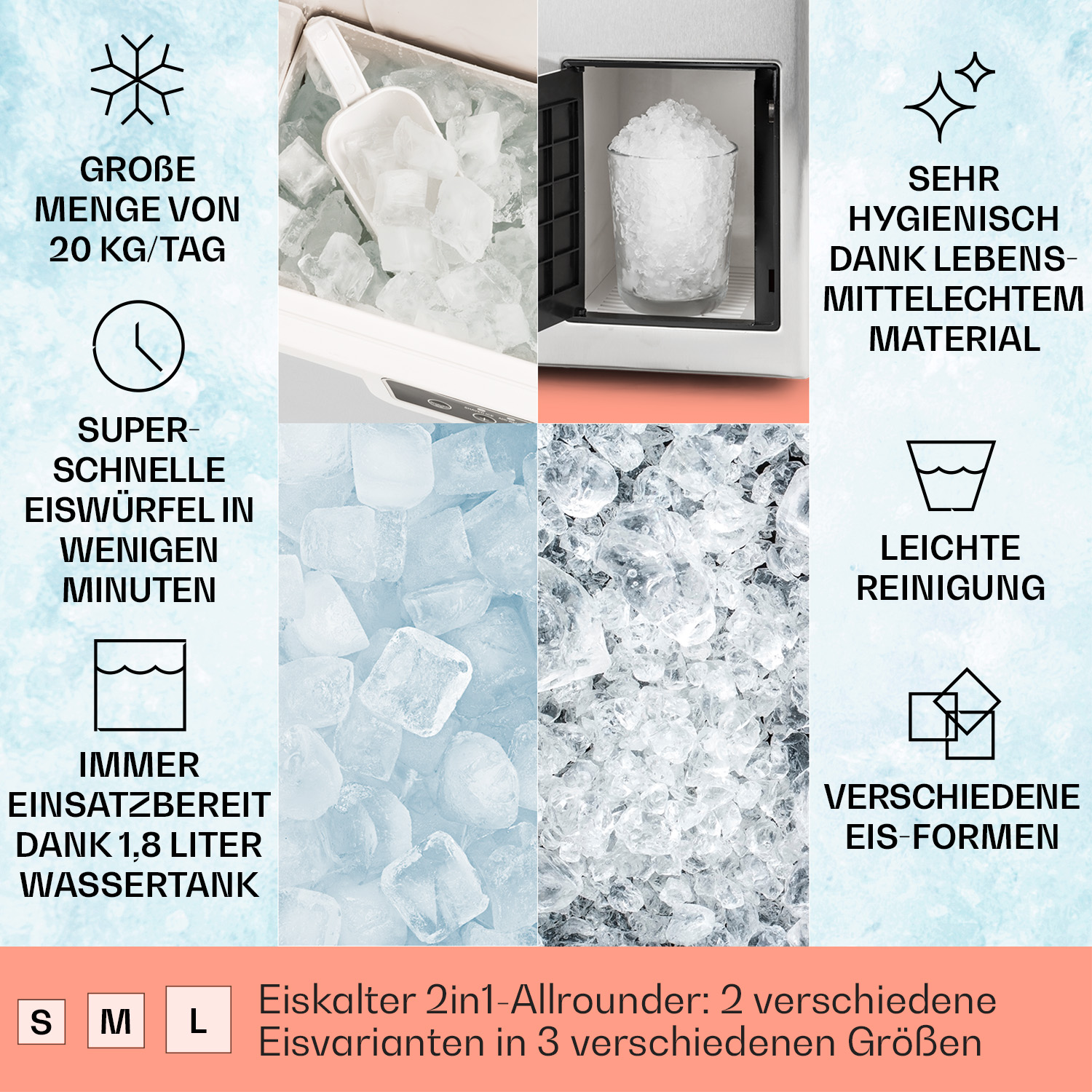 KLARSTEIN Icefestival Cube Eiswürfelmaschine (195 Silber) Watt