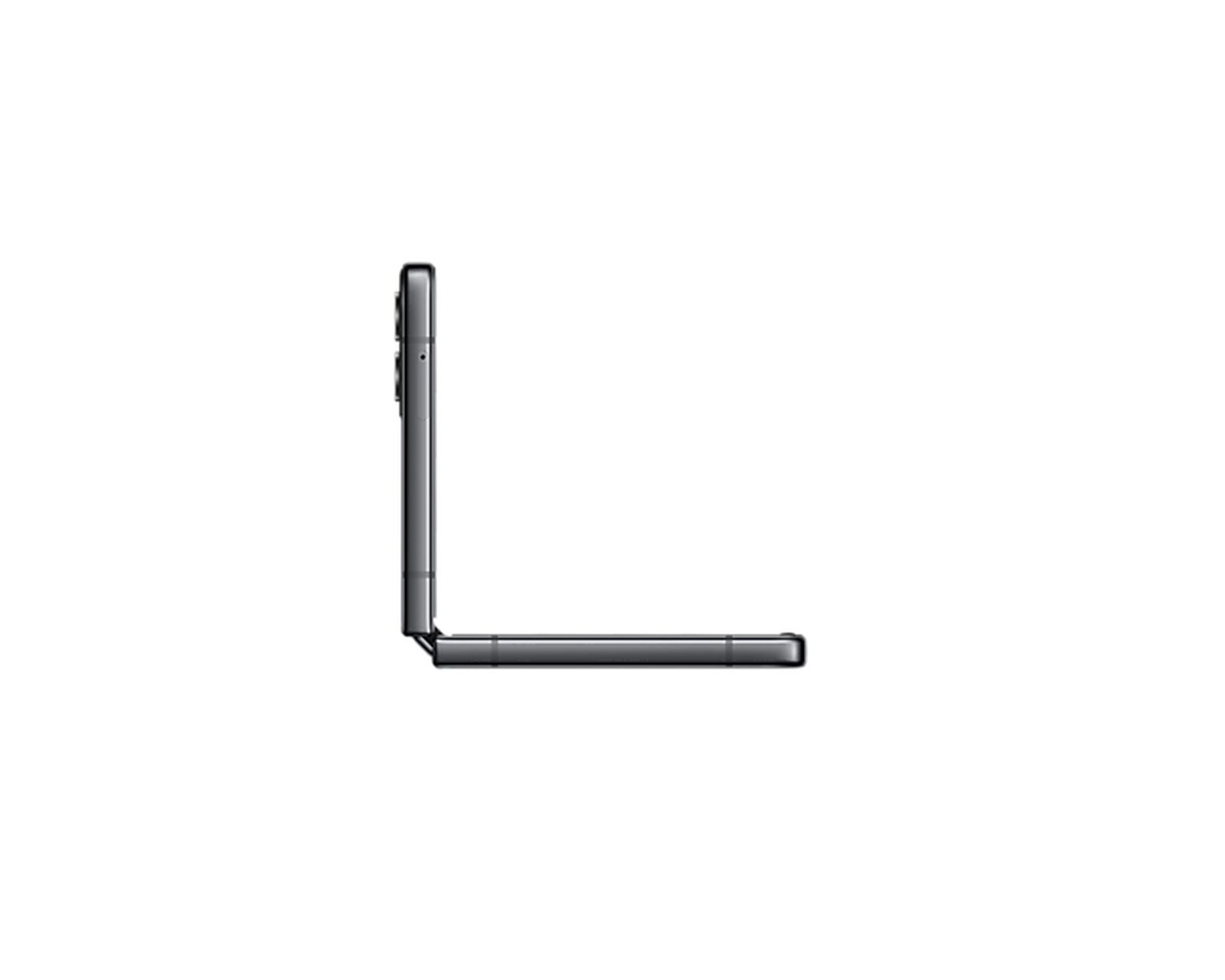 Zamknięty czarny smartfon z profilu, na białym tle.