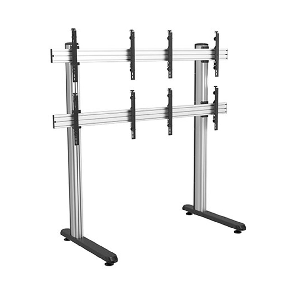 Dos soportes para monitor con múltiples puntos de montaje.