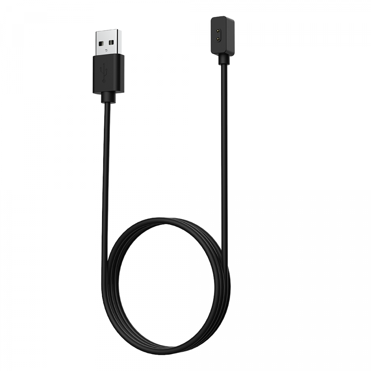 Schwarzes USB-Ladekabel mit zwei Anschlüssen.