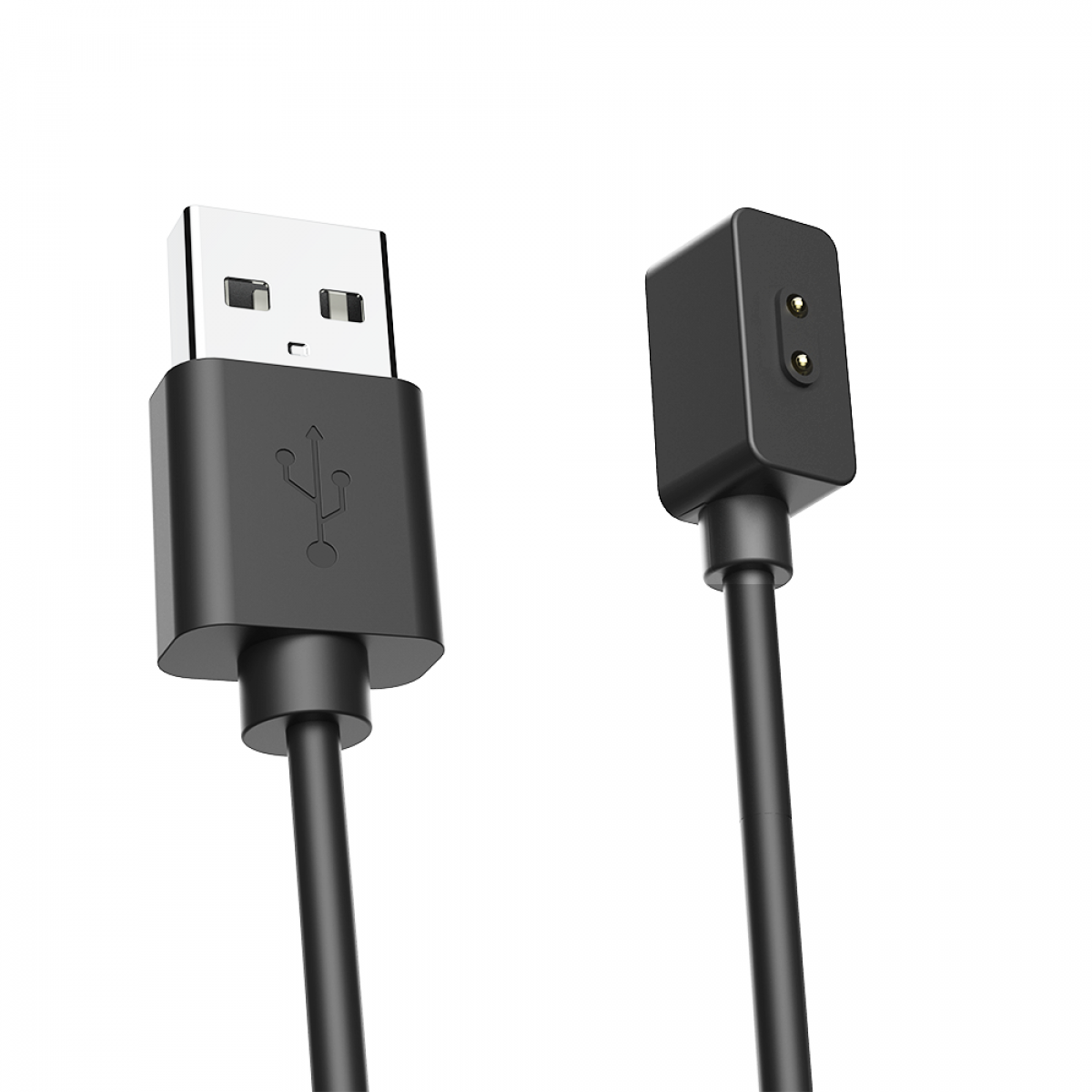 Schwarzes USB-Kabel mit USB-A-Anschluss und magnetischem Ladeende.