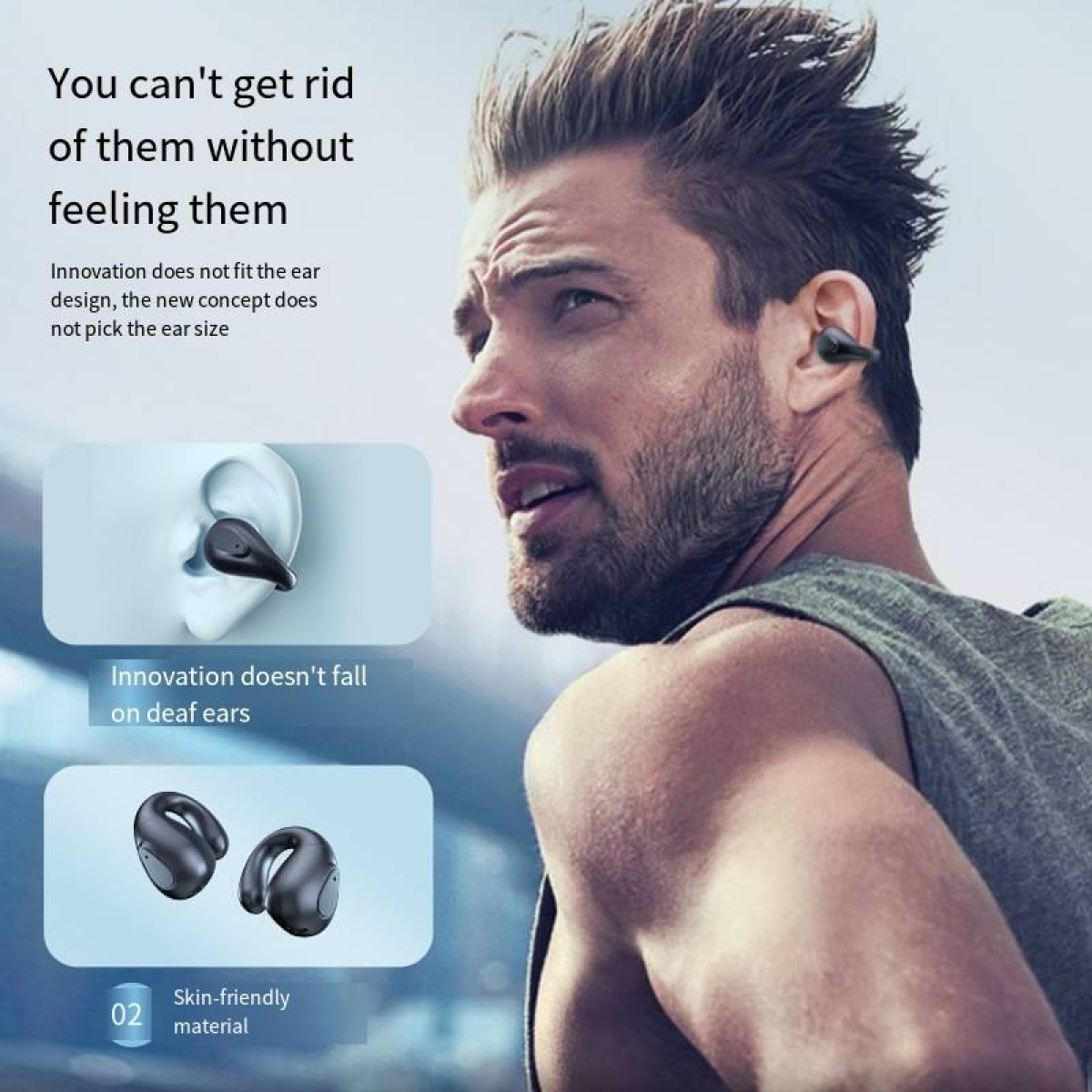 Knochenleitungs-Ohrhörer, Drahtlose Bluetooth Ohrclip-Kopfhörer, Kabellose INF 5.3, In-ear Schwarz Kopfhörer