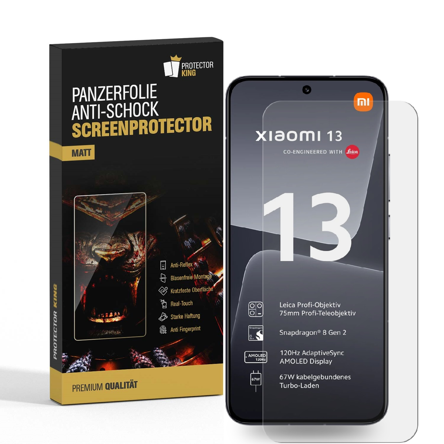 3x Matt Xiaomi Panzerfolie PROTECTORKING 13) ANTI-SHOCK Displayschutzfolie(für Entspiegel