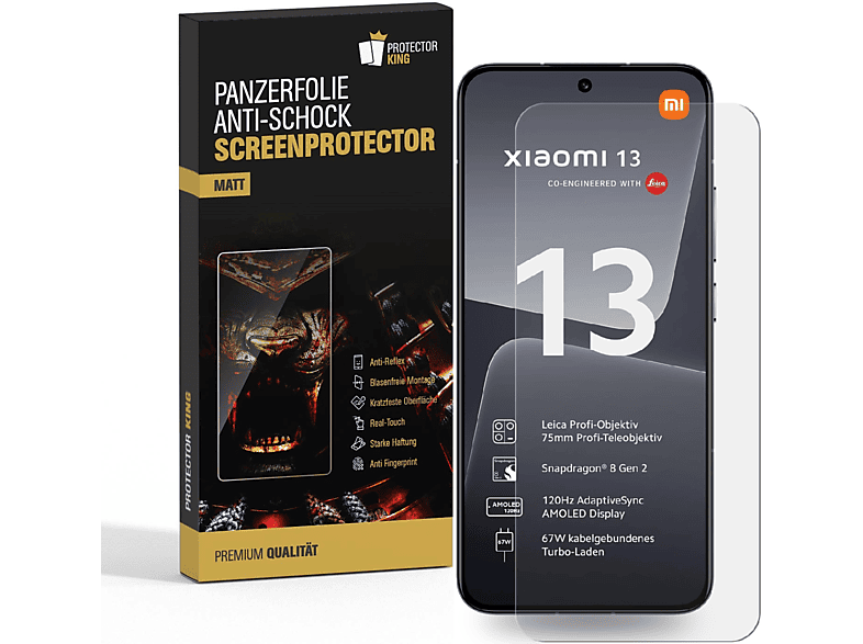 3x Xiaomi Entspiegel 13) ANTI-SHOCK Matt Displayschutzfolie(für Panzerfolie PROTECTORKING