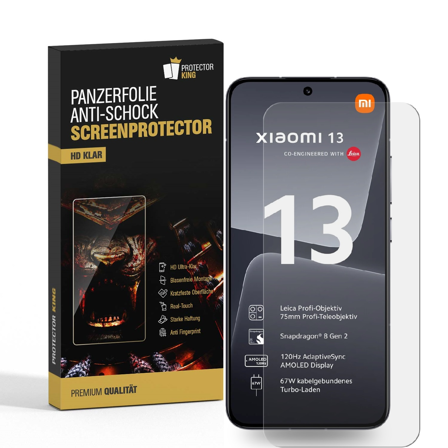 KLAR HD Panzerfolie ANTI-SHOCK 2x 13) Xiaomi PROTECTORKING Displayschutzfolie(für