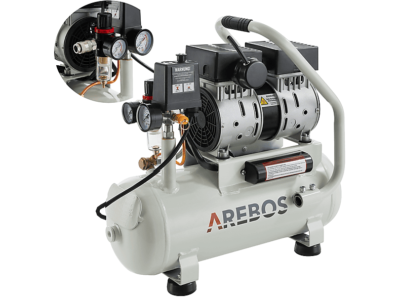 AREBOS 12l | Ölfrei | Euro Schnellkupplung Druckluft Kompressor, weiß