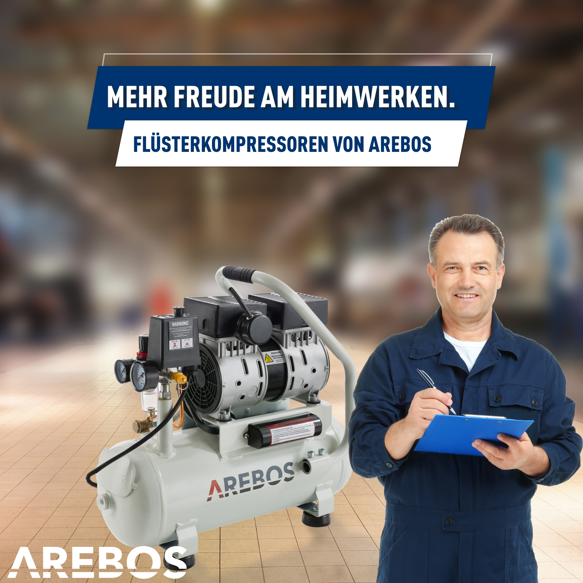 AREBOS 12l | Ölfrei Schnellkupplung Kompressor, Euro Druckluft | weiß