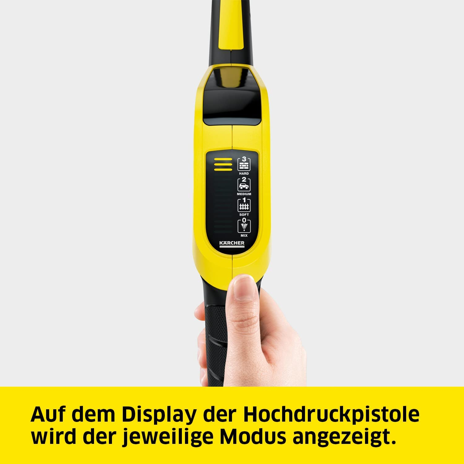 Gelbe Hochdruckpistole. Anzeige mit Einstellungen.