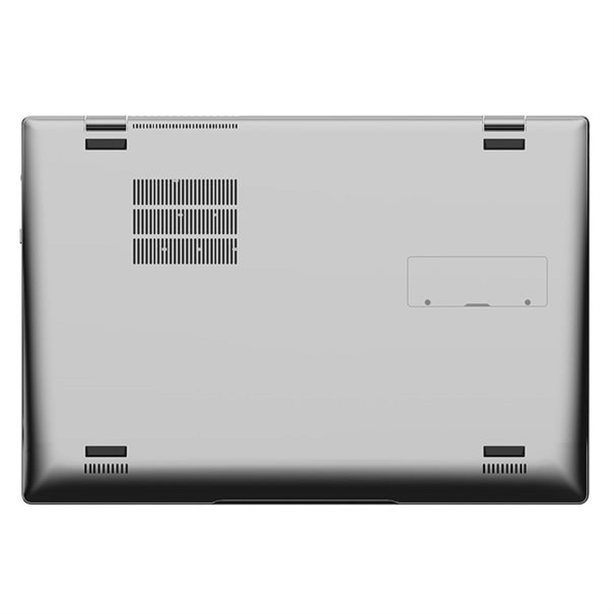 Unterseite eines Laptops. Lüftungen und Anschlüsse sichtbar.