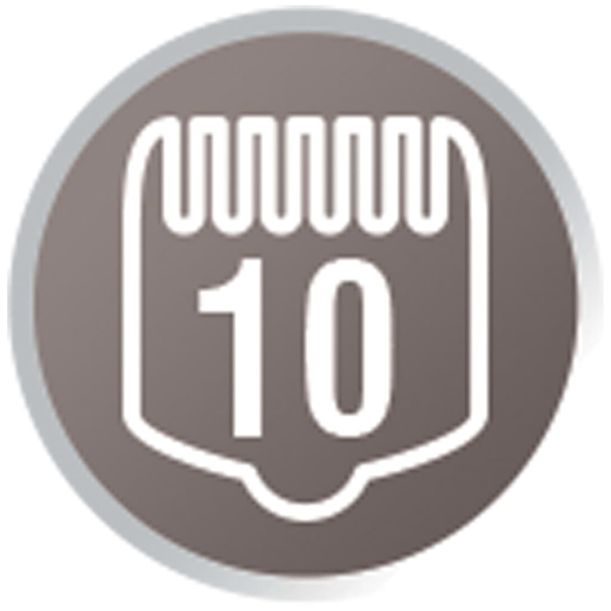 Un icono de un peine con el número 10 dentro de un círculo.