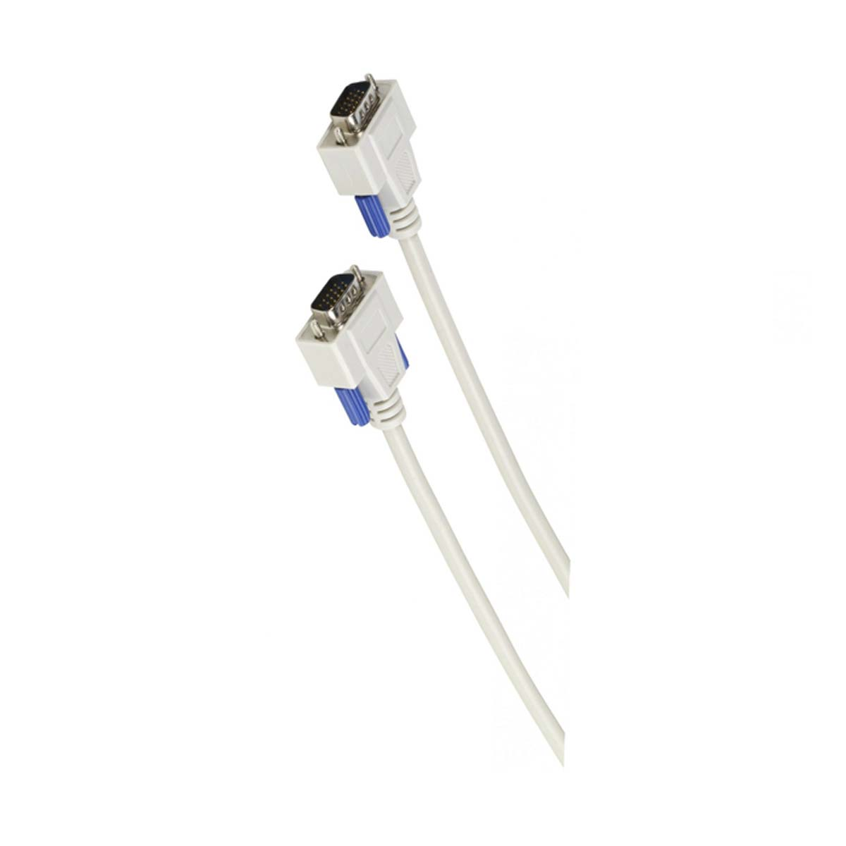 Dos cables VGA blancos con extremos azules, colocados diagonalmente sobre fondo blanco.
