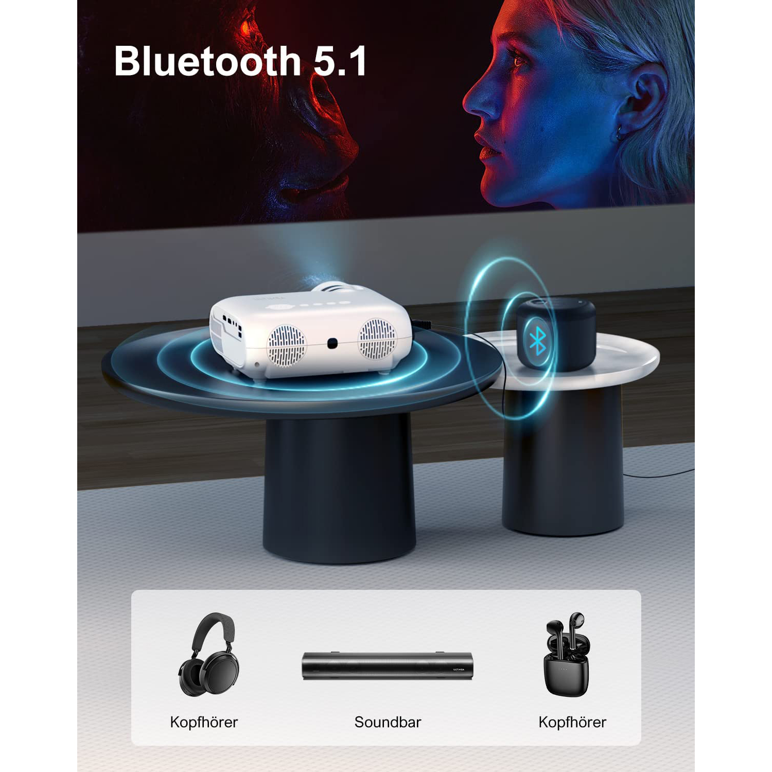 Bluetooth Beamer(Full-HD, ANSI-Lumen) ULTIMEA LCD Native 1080P 300
